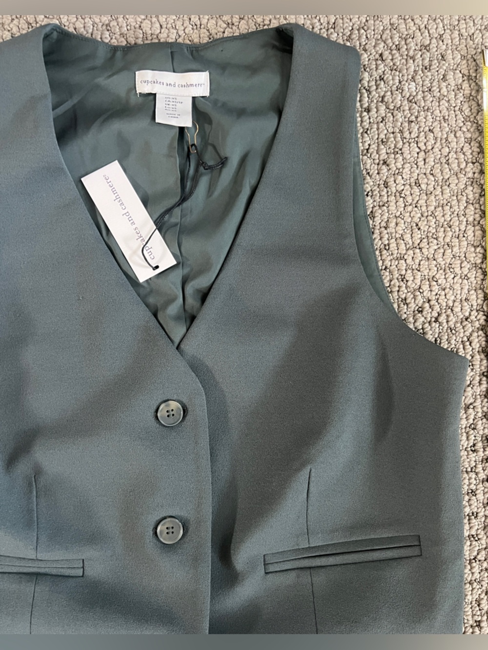 NWT cupcakes & cashmere Forest Green Button Vest & Pants Set size extra small - Picture 2 of 8